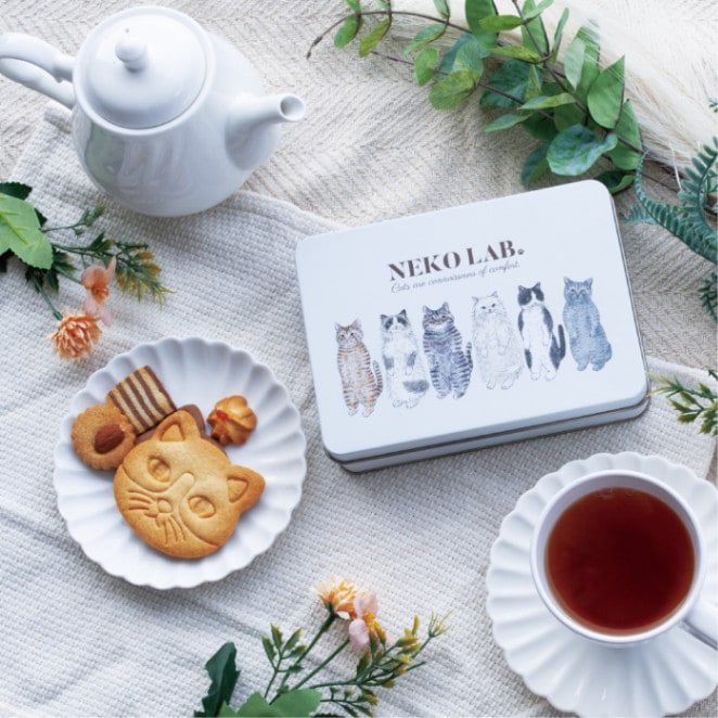 猫クッキー缶｜大缶 ホワイト