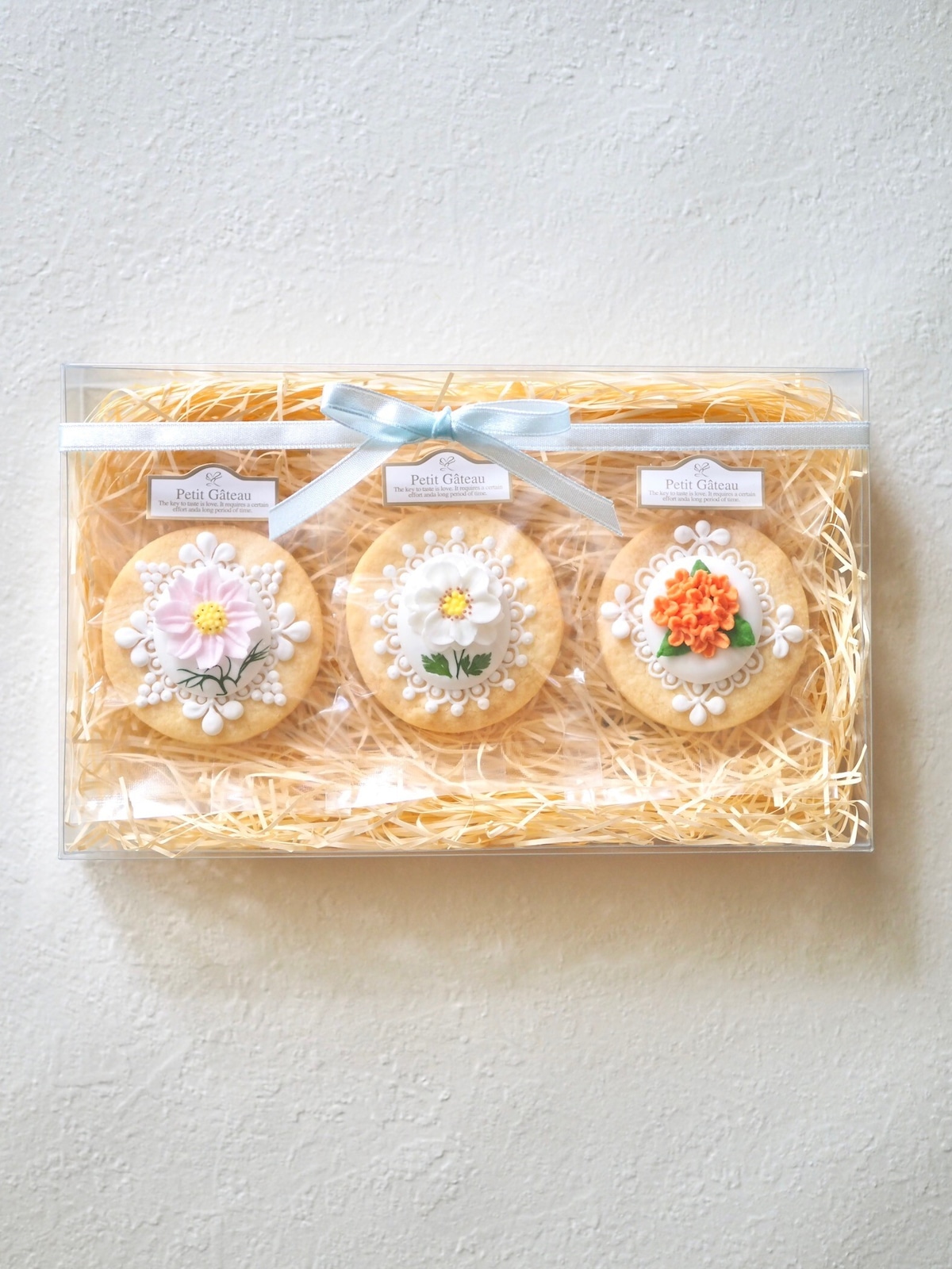 シュガーフラワーのレースサブレ 【3枚入】ギフトセット (クリアケース)