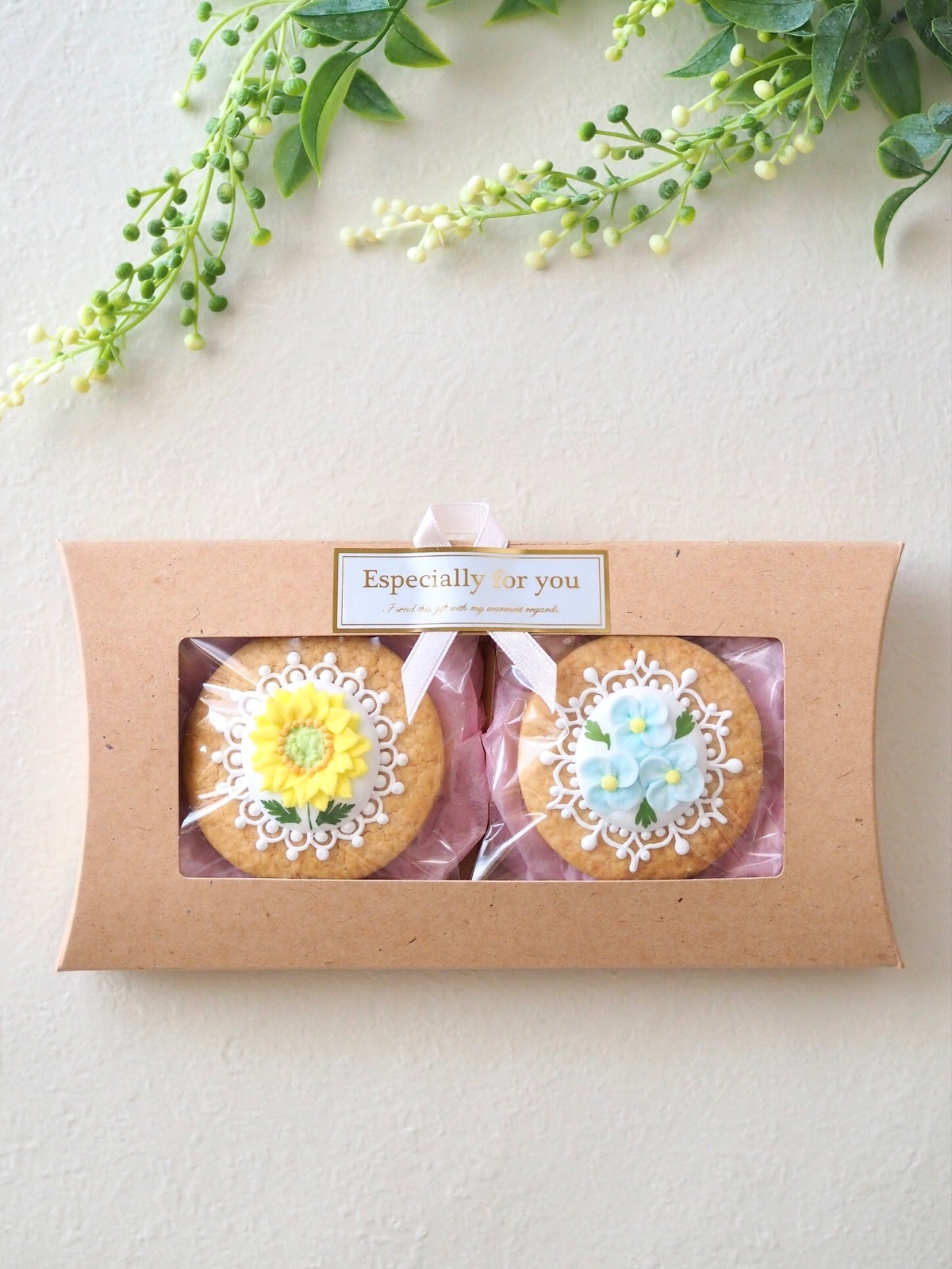 シュガーフラワーのレースサブレ【2枚入】ギフトセット