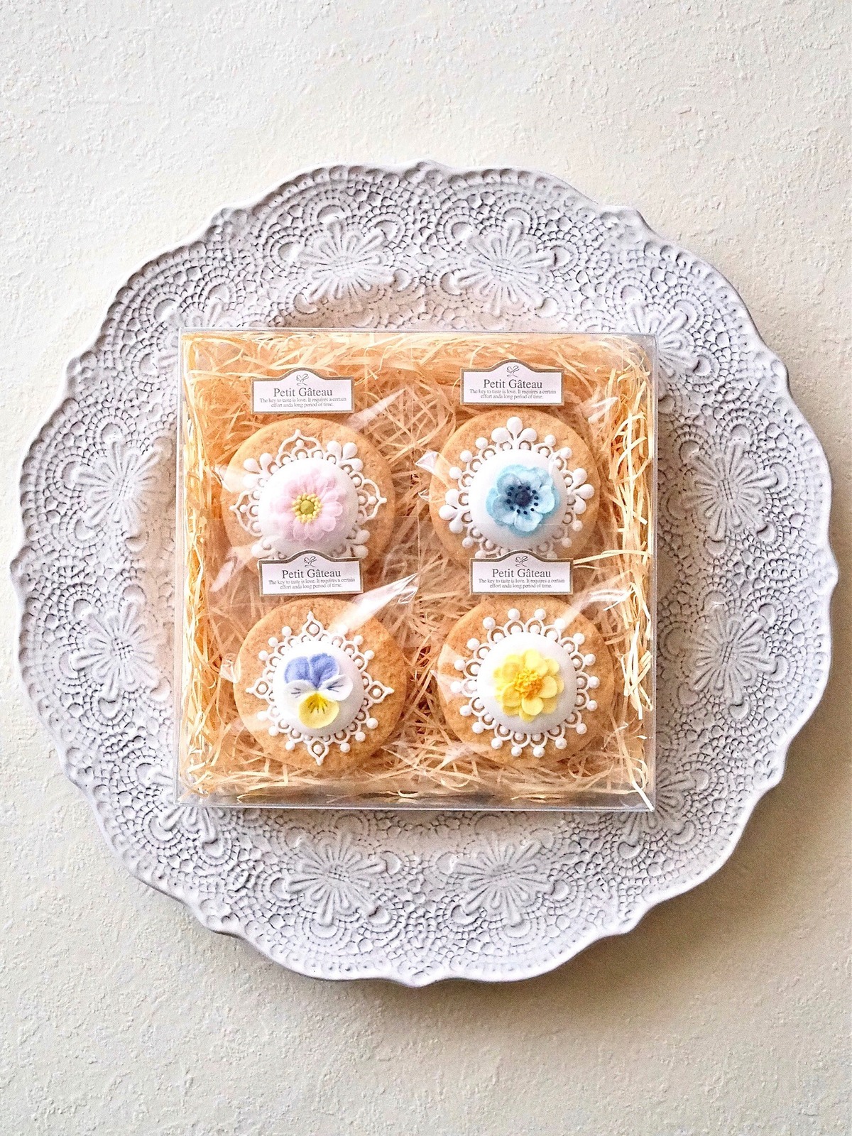 シュガーフラワーのレースサブレ 【4枚入】ギフトセット (クリアケース)