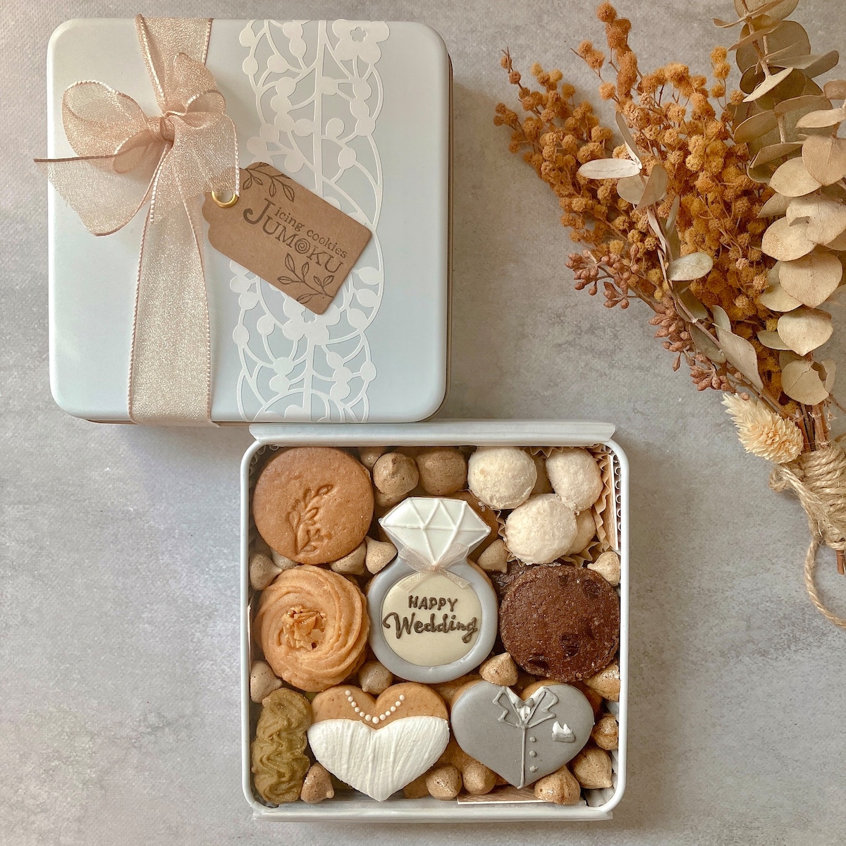 天然色素【結婚お祝い/Wedding】クッキー缶