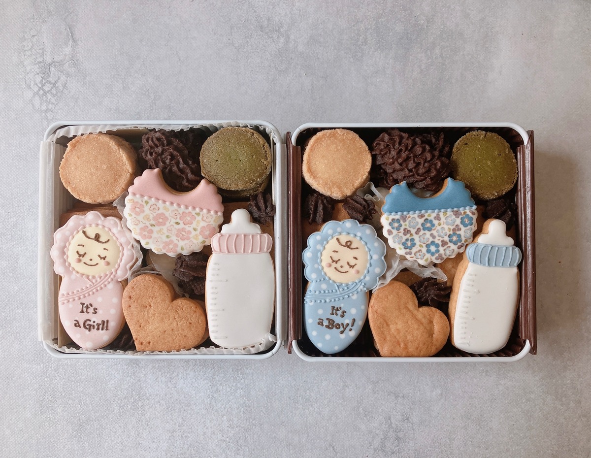 【ジェンダーリビール・性別発表】クッキー缶（カラー選択・出産予定日お入れ可
